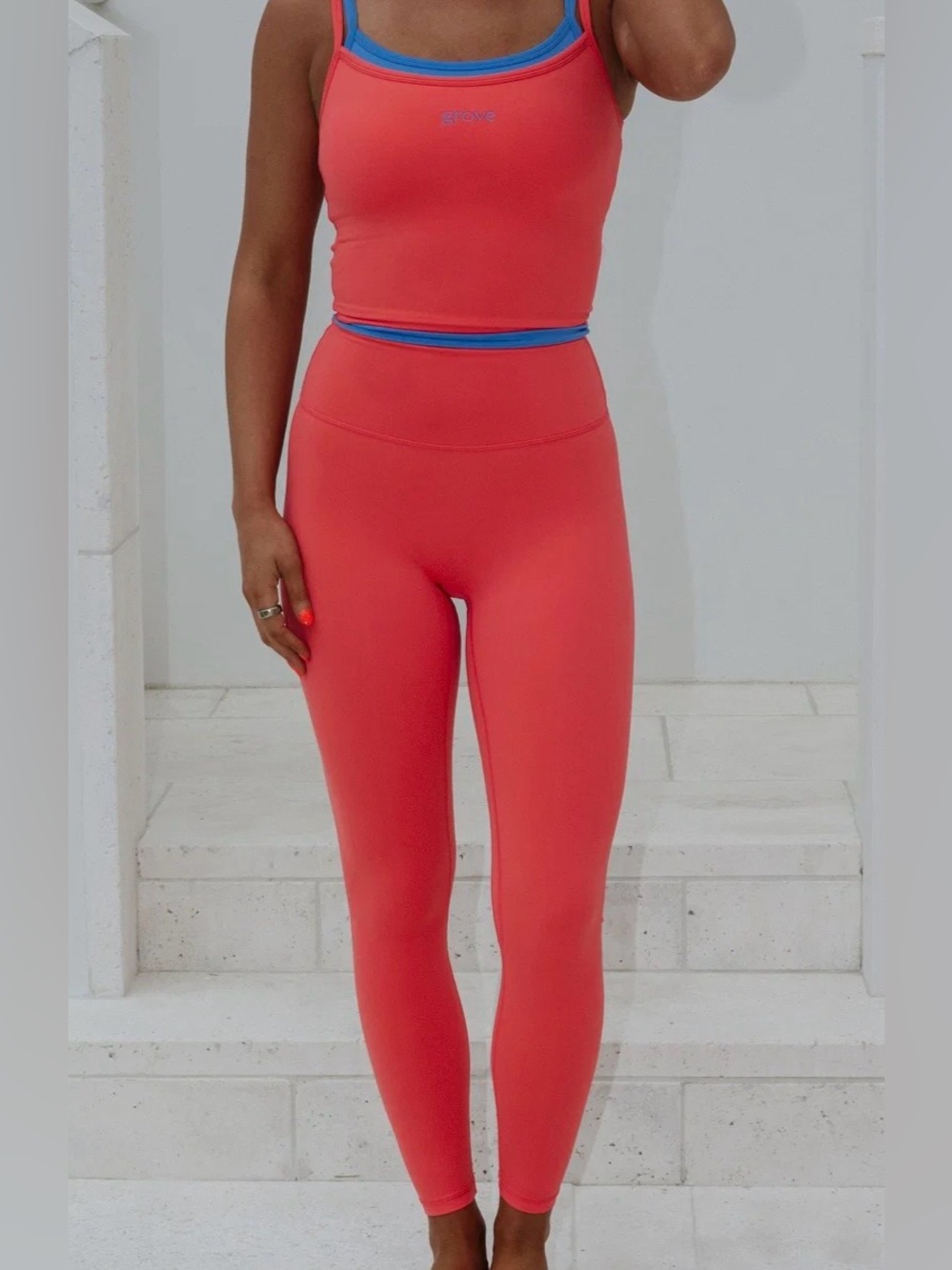 Grove Women's Coral & Blue Layered Tank and Legging Set